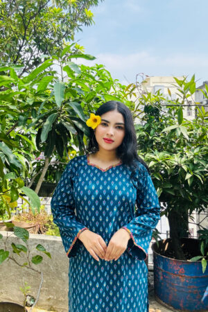 PREMIUM COTTON SHORT KURTA WITH CHINESE LACE