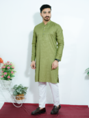 Premium Light Olive Color Jacquard Panjabi For Men