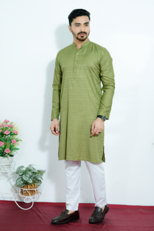 Premium Light Olive Color Jacquard Panjabi For Men